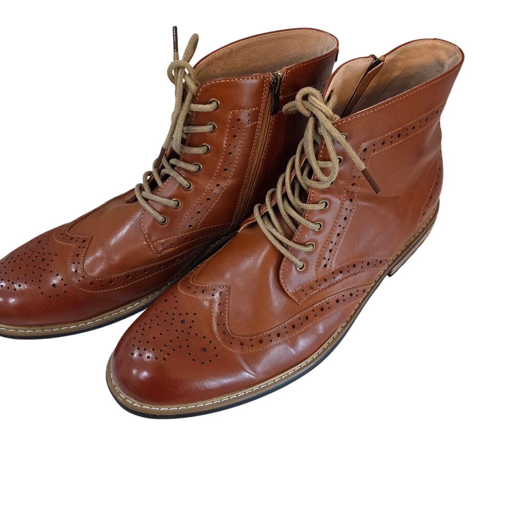 Men's Classic Wingtip Zippered Bruno Marc Motorcycle Leather  Boots, Size‎ 15